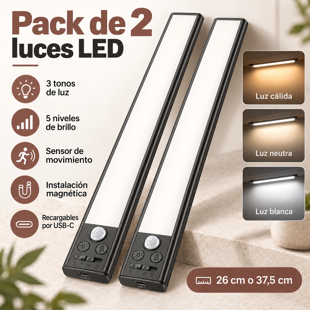 Pack de 2 Luces LED Inalámbricas con Sensor